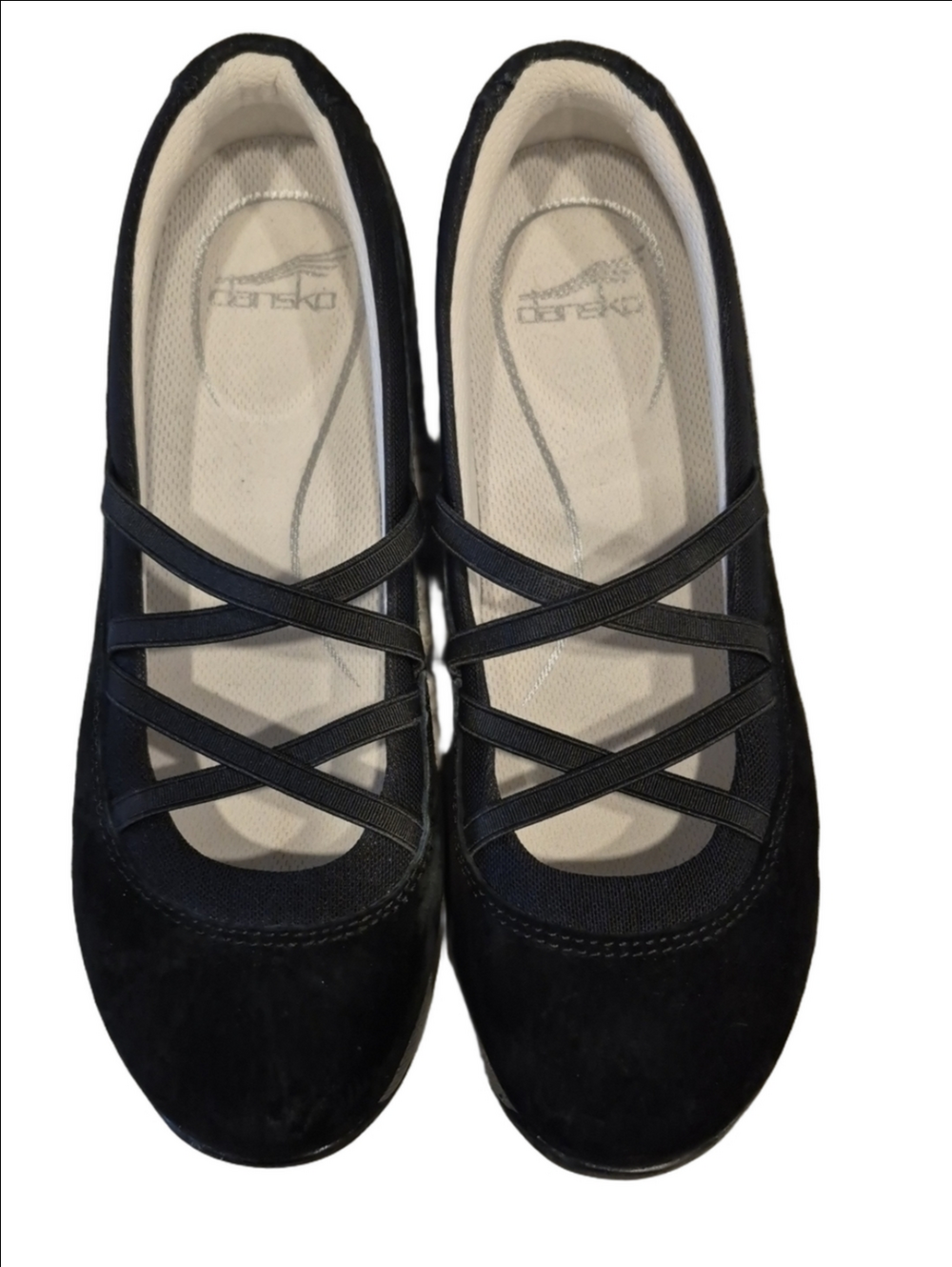 Dansko Harper Suede Black Crisscross Comfort Strap Flats Eu Size 38 NWOT
